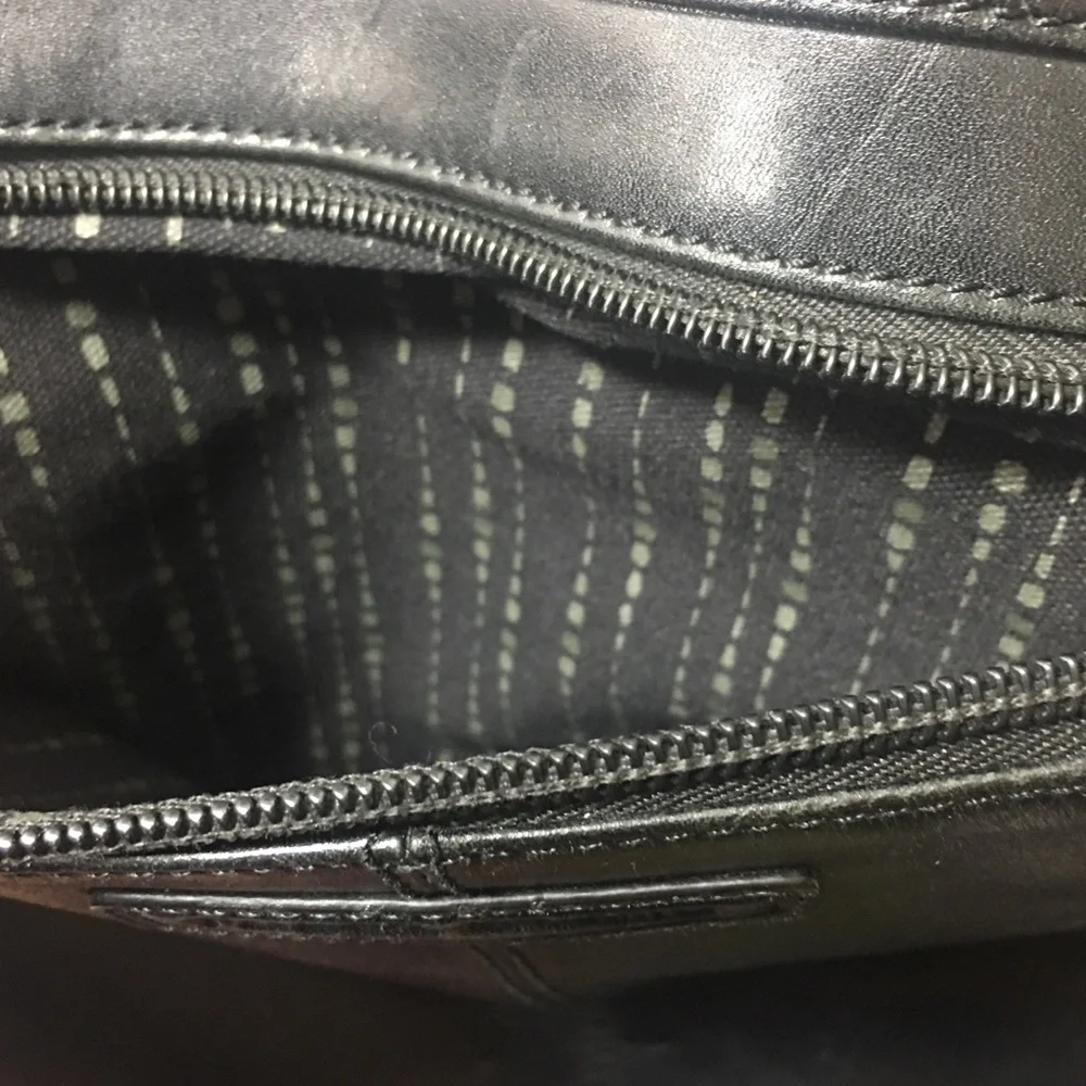 Fossil Brand black leather large satchel book bag